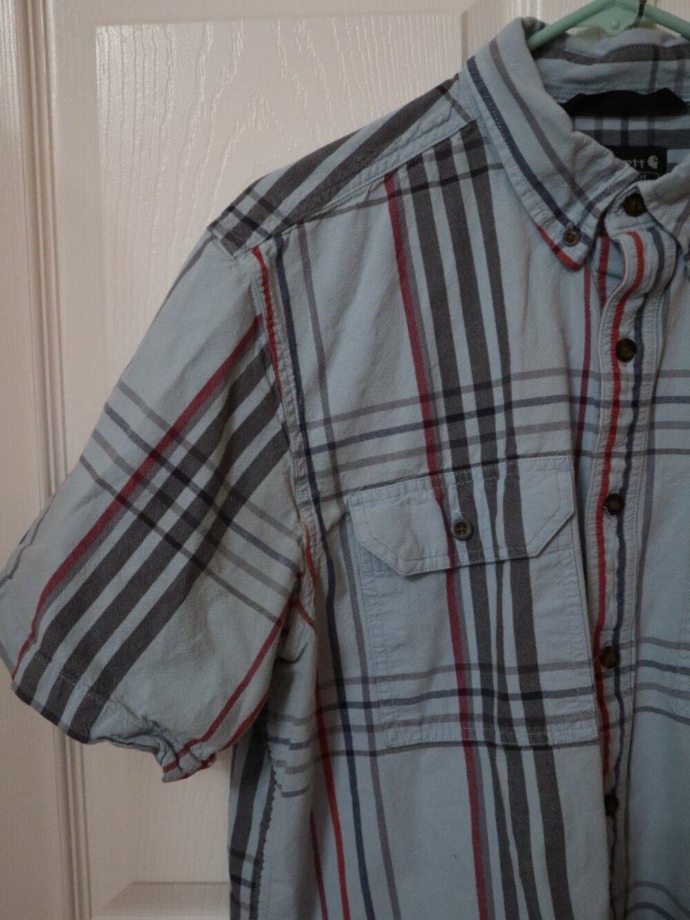 Carhartt Shirt Mens Sz Large Loose Fit Blue Plaid Short Sleeve Casual 105175 H51 - Picture 4 of 8